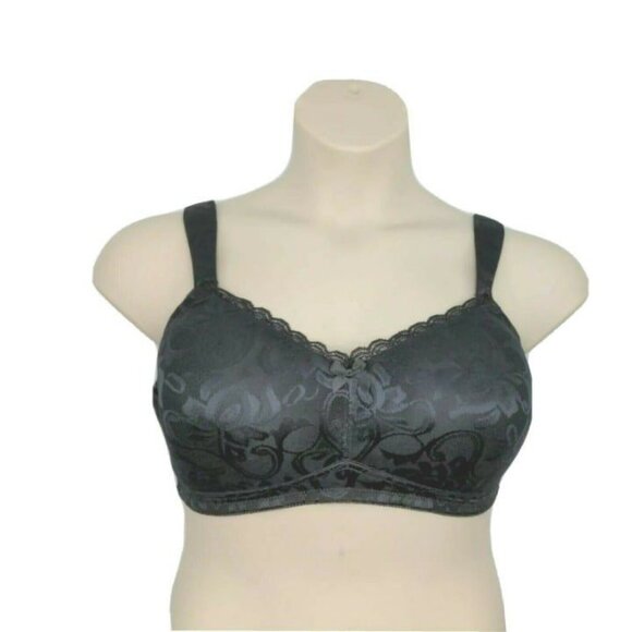 Comfort Choice Womens Jacquard Wireless Bra No Wire Plus Size 42C Black Lace - Picture 1 of 9